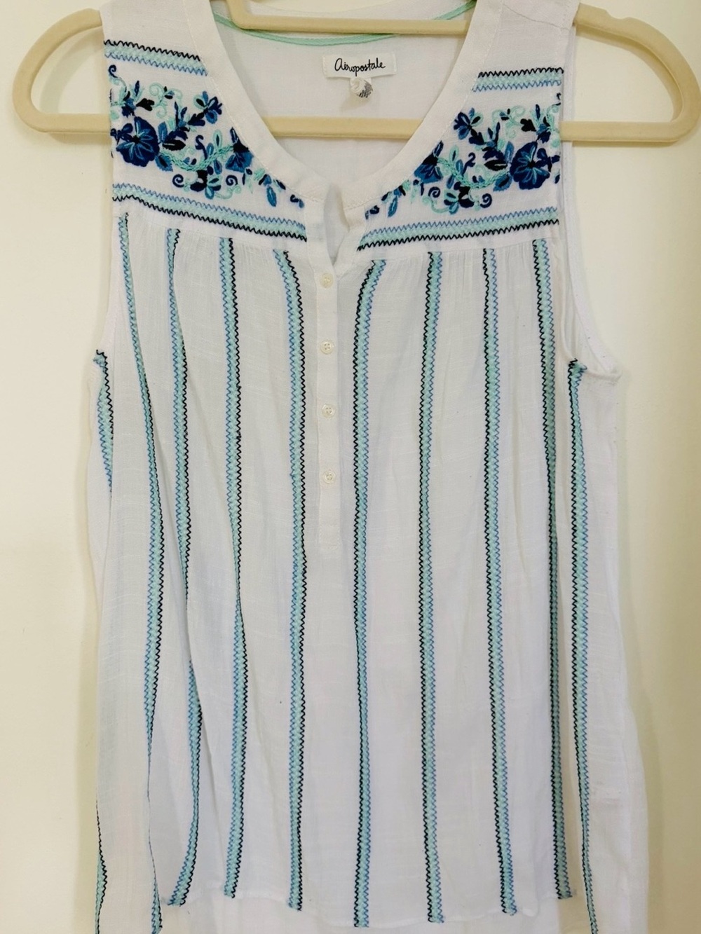 Aeropostale White Sleeveless Embroidered Striped Camisole